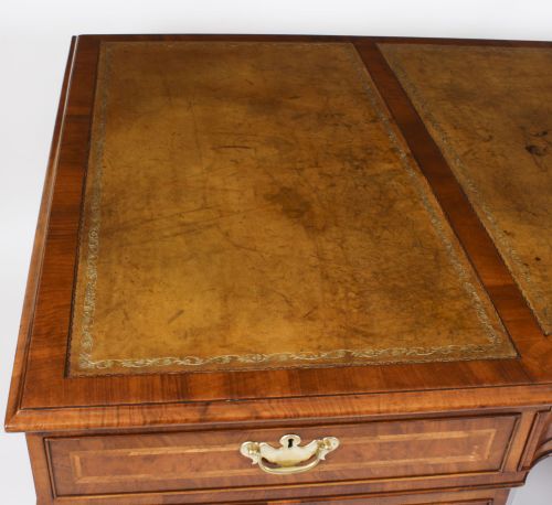fig 1. Antique 6ft Burr Walnut Partners Pedestal Desk 20th Century