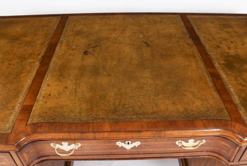 fig 2. Antique 6ft Burr Walnut Partners Pedestal Desk 20th Century