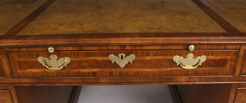 fig 3. Antique 6ft Burr Walnut Partners Pedestal Desk 20th Century