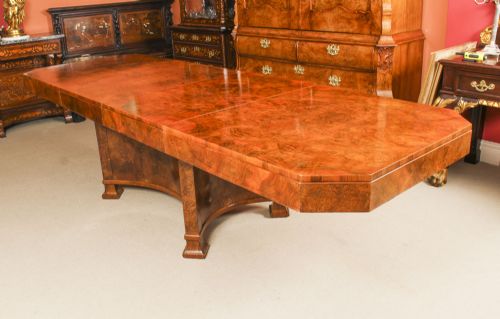 fig 2. Antique Art Deco 10 ft Burr Walnut Dining Table & 12 Chairs by Hille C1920