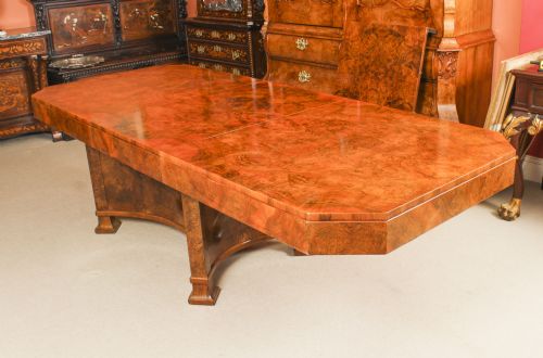 fig 3. Antique Art Deco 10 ft Burr Walnut Dining Table & 12 Chairs by Hille C1920