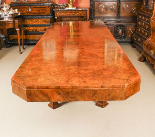 fig 4. Antique Art Deco 10 ft Burr Walnut Dining Table & 12 Chairs by Hille C1920