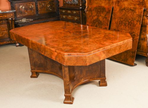fig 5. Antique Art Deco 10 ft Burr Walnut Dining Table & 12 Chairs by Hille C1920