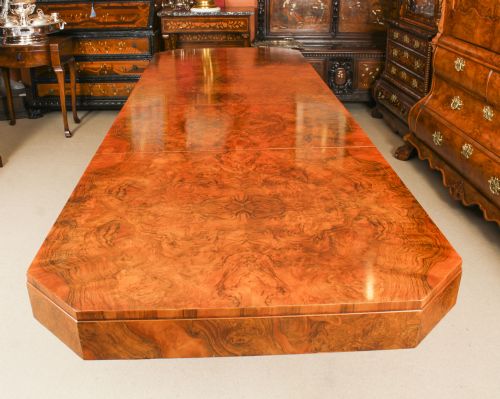 fig 8. Antique Art Deco 10 ft Burr Walnut Dining Table & 12 Chairs by Hille C1920