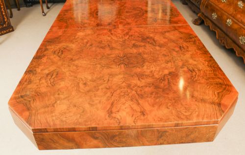 fig 9. Antique Art Deco 10 ft Burr Walnut Dining Table & 12 Chairs by Hille C1920