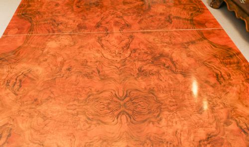 fig 10. Antique Art Deco 10 ft Burr Walnut Dining Table & 12 Chairs by Hille C1920