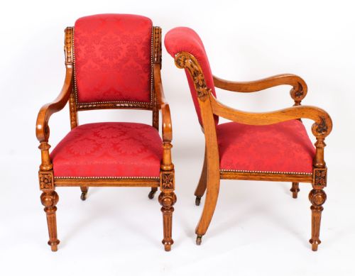 fig 1. Antique Set 14 Irish Oak Open Armchairs C1840 19th C