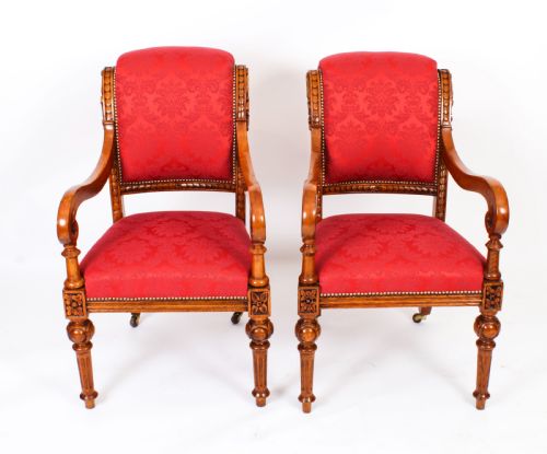 fig 2. Antique Set 14 Irish Oak Open Armchairs C1840 19th C