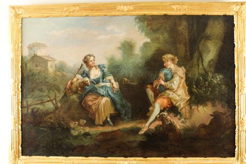 Antique Oil Painting Manner of Jean-antoine Watteau the Serenade Early 19th C
