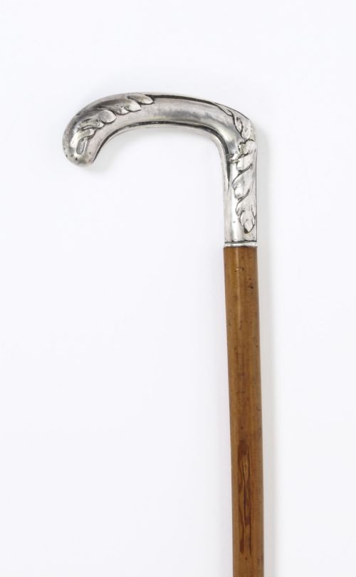 fig 1. Antique French Art Noveau Silver Ebonized Walking Cane Stick Circa 1890