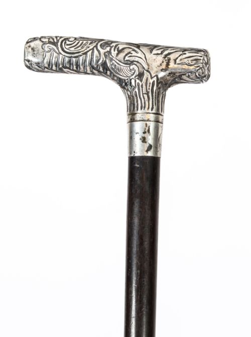 fig 1. Antique Silver Ebonized Walking Cane Stick c1890 19th Century