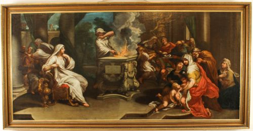 Antique Oil Painting "Sacrifice to Minerva" Odoardo Vicinelli Letterfourie 18thc

