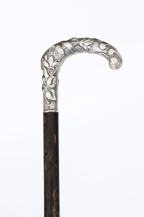 fig 1. Antique French Art Noveau Silver Walking Cane Stick 19th Century