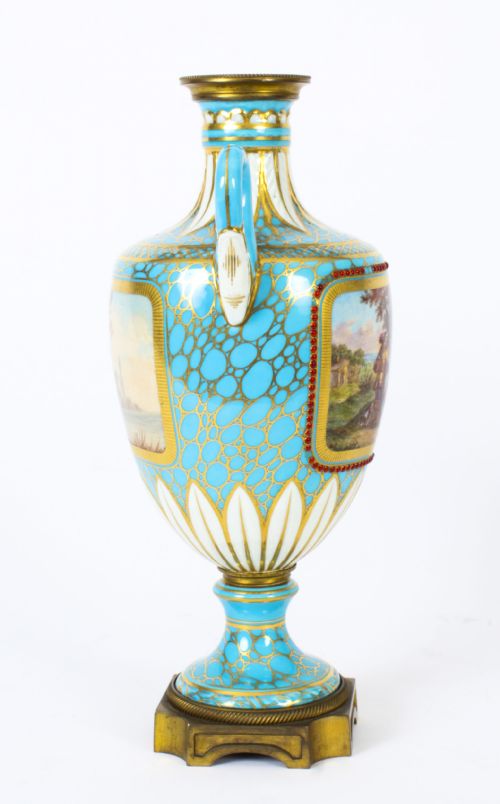 ANTIQUE PAIR OF FRENCH BLEU CELESTE PORCELAIN URNS 19TH CENTURY - ADDITIONAL PHOTO 8