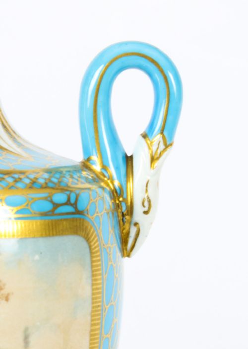 ANTIQUE PAIR OF FRENCH BLEU CELESTE PORCELAIN URNS 19TH CENTURY - ADDITIONAL PHOTO 11
