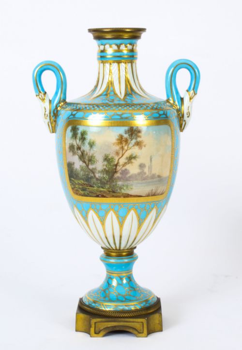 ANTIQUE PAIR OF FRENCH BLEU CELESTE PORCELAIN URNS 19TH CENTURY - ADDITIONAL PHOTO 12