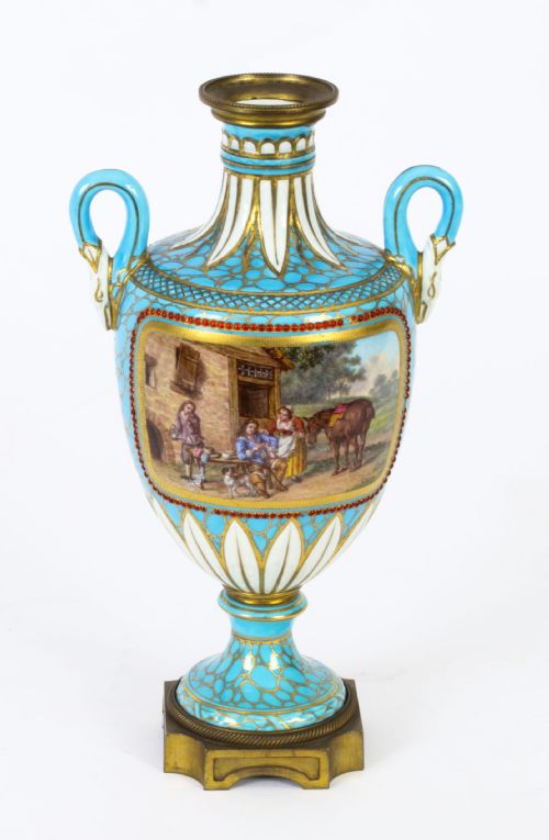 ANTIQUE PAIR OF FRENCH BLEU CELESTE PORCELAIN URNS 19TH CENTURY - ADDITIONAL PHOTO 17