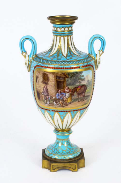 ANTIQUE PAIR OF FRENCH BLEU CELESTE PORCELAIN URNS 19TH CENTURY - ADDITIONAL PHOTO 20