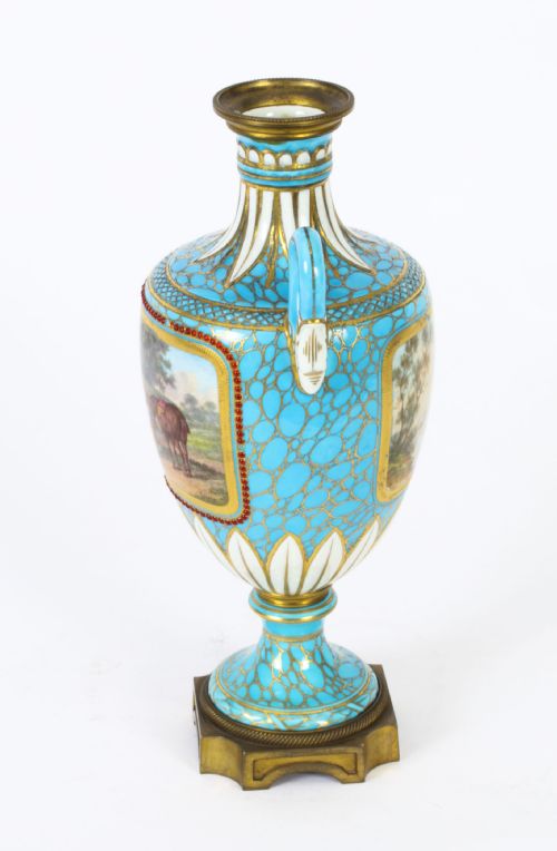 ANTIQUE PAIR OF FRENCH BLEU CELESTE PORCELAIN URNS 19TH CENTURY - ADDITIONAL PHOTO 24