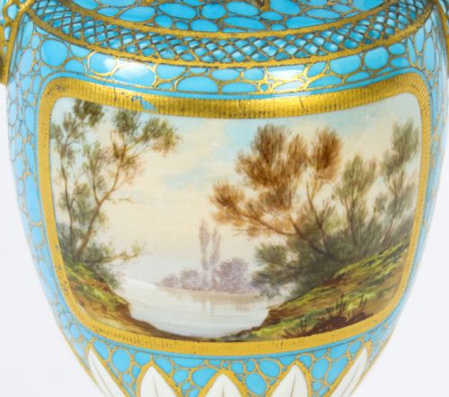 ANTIQUE PAIR OF FRENCH BLEU CELESTE PORCELAIN URNS 19TH CENTURY - ADDITIONAL PHOTO 26