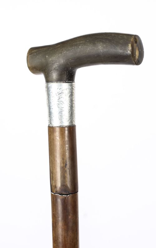 fig 2. Antique English Horn & Malacca Sword / Walking Stick Cane 19th Century