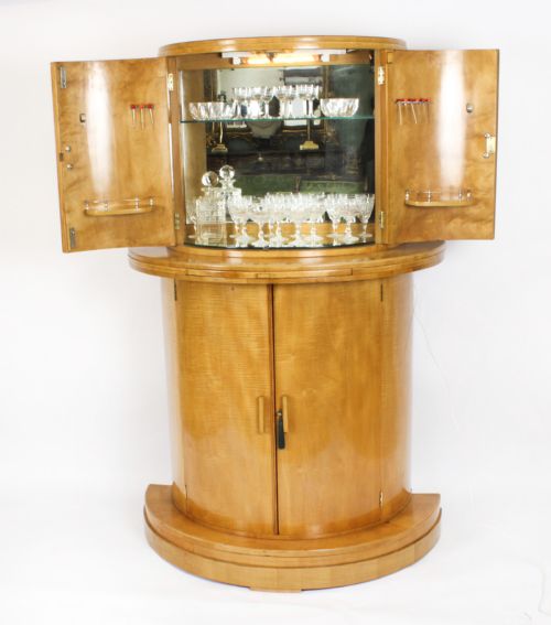 fig 1. Antique Art Deco Satinwood Cocktail Cabinet by Hille & Glassware C1920