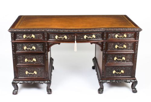 fig 1. Antique Edwardian Serpentine Kneehole Desk Circa 1900