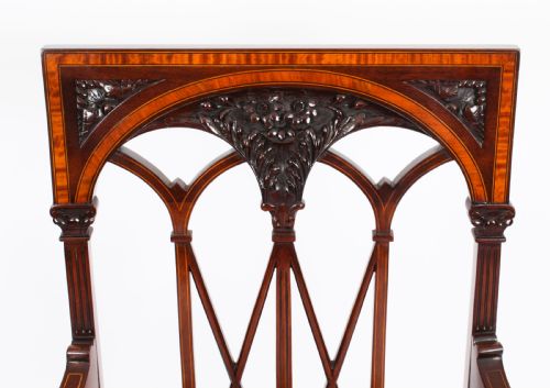 fig 5. Antique Pair Sheraton Revival Satinwood Banded Arm Chairs 19th Century