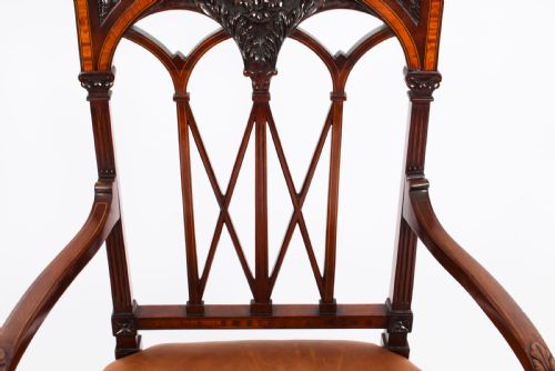 fig 6. Antique Pair Sheraton Revival Satinwood Banded Arm Chairs 19th Century