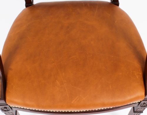 fig 7. Antique Pair Sheraton Revival Satinwood Banded Arm Chairs 19th Century
