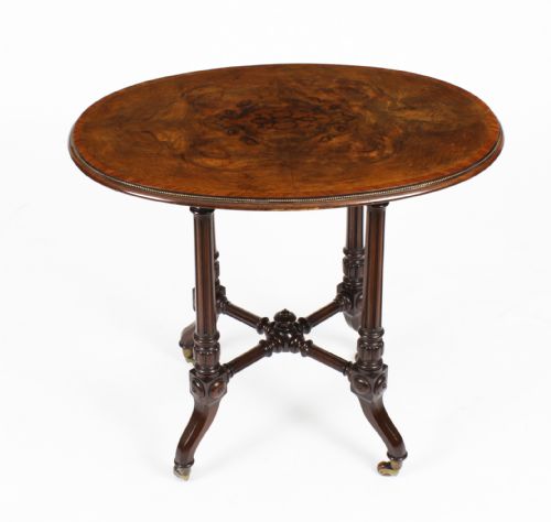 fig 1. Antique Victorian Burr Walnut Oval Occasional Table 19th Century