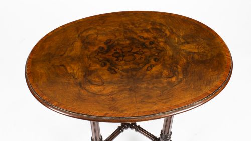 fig 2. Antique Victorian Burr Walnut Oval Occasional Table 19th Century