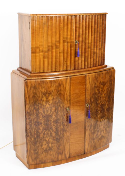 Antique Art Deco Burr Walnut Half Moon Cocktail Bar C.1920

