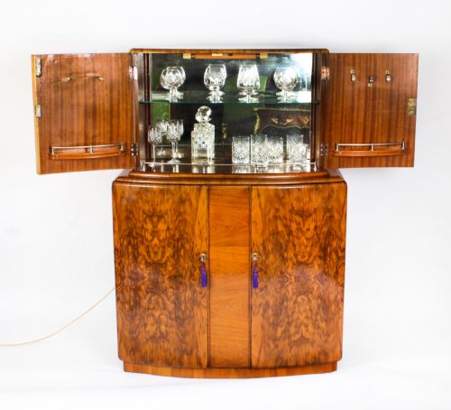 fig 1. Antique Art Deco Burr Walnut Half Moon Cocktail Bar c.1920