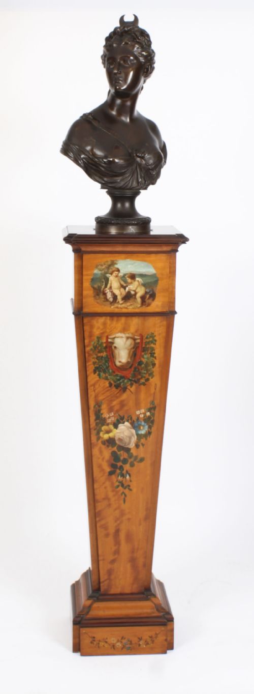 fig 1. Antique Edwardian Inlaid & Painted Satinwood Pedestal Stand 19th C
