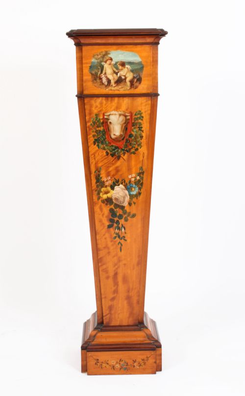 fig 2. Antique Edwardian Inlaid & Painted Satinwood Pedestal Stand 19th C
