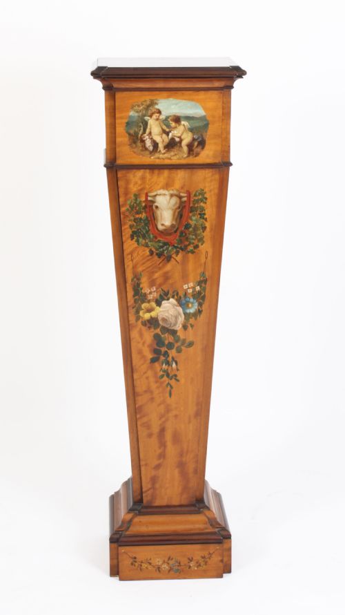 fig 3. Antique Edwardian Inlaid & Painted Satinwood Pedestal Stand 19th C
