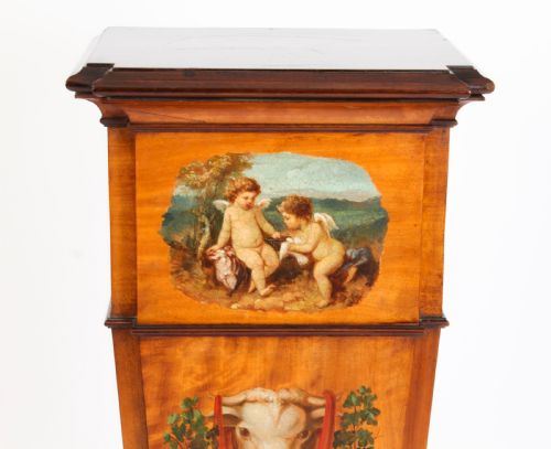 fig 4. Antique Edwardian Inlaid & Painted Satinwood Pedestal Stand 19th C
