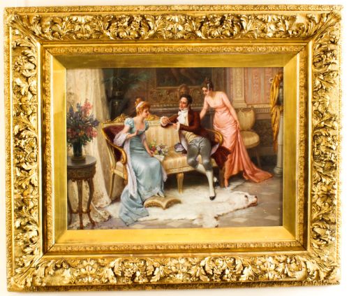 Antique Oil Painting "The Necklace" C Ferranti Roma 19th C
