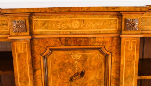 fig 2. Antique Victorian Burr Walnut & Inlaid Breakfront Open Bookcase 19th C
