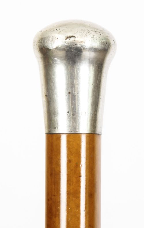 fig 2. Antique English Silver & Malacca Sword / Walking Stick Cane 19th Century
