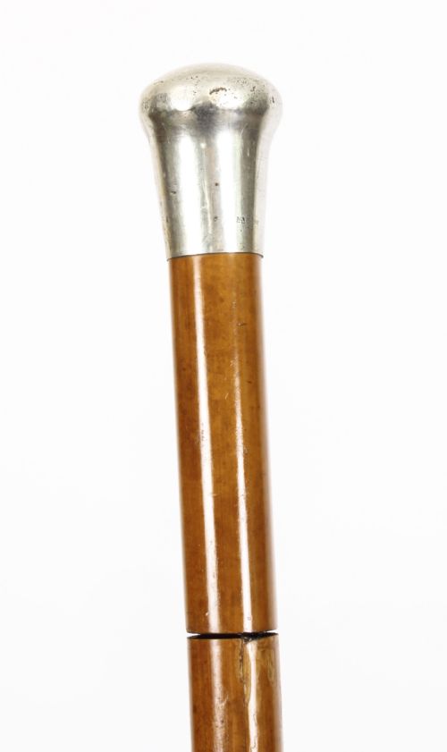 fig 3. Antique English Silver & Malacca Sword / Walking Stick Cane 19th Century
