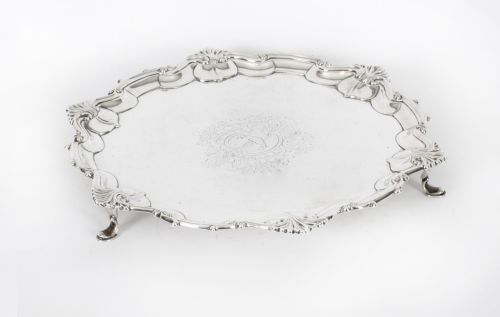 Antique English Victorian Silver Plated Salver 19th Century
