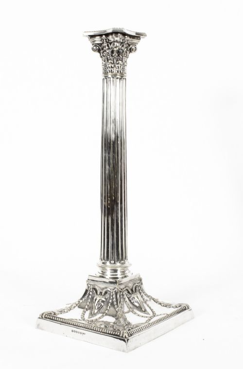 fig 1. Antique Set 4 Silver Plated Candlesticks by Walker and Hall 19th C
