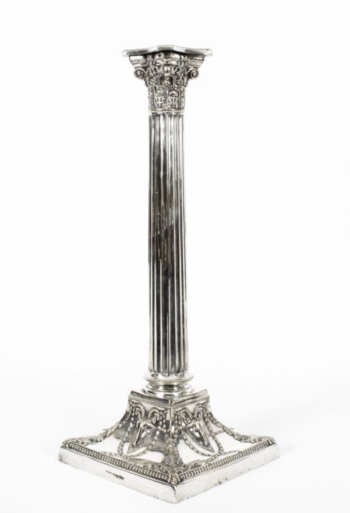 fig 2. Antique Set 4 Silver Plated Candlesticks by Walker and Hall 19th C
