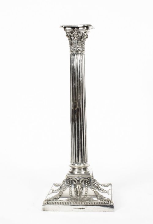 fig 4. Antique Set 4 Silver Plated Candlesticks by Walker and Hall 19th C
