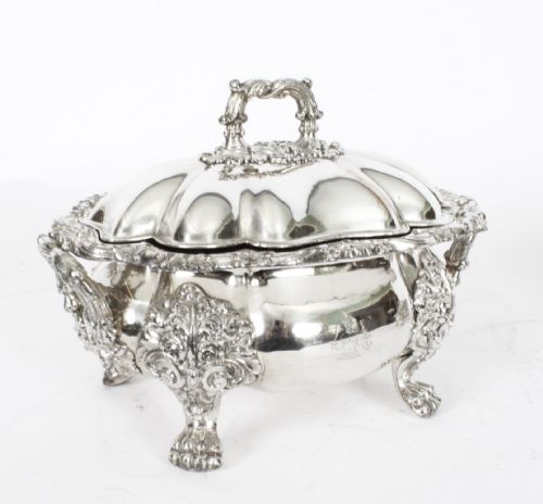 fig 2. Antique Pair Old Sheffield Oval Sauce Tureens & Covers C1820 19th Century