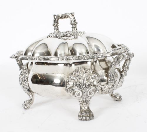 fig 4. Antique Pair Old Sheffield Oval Sauce Tureens & Covers C1820 19th Century