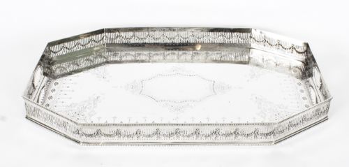 Antique Victorian Silver Plated Gallery Tray Circa 19th Century
