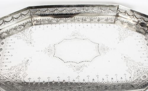 fig 1. Antique Victorian Silver Plated Gallery Tray Circa 19th Century
